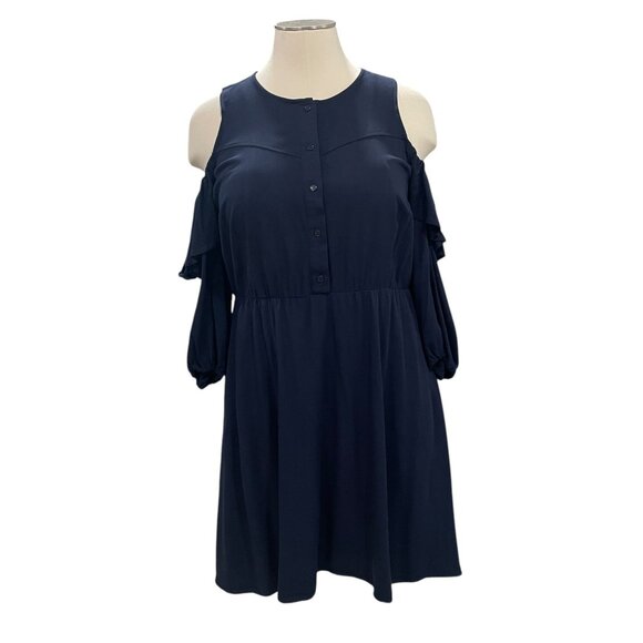 Eloquii Navy Blue Cold Shoulder Dress Size 16 Ruffle Sleeve Flowy Boho Chic - Picture 6 of 8
